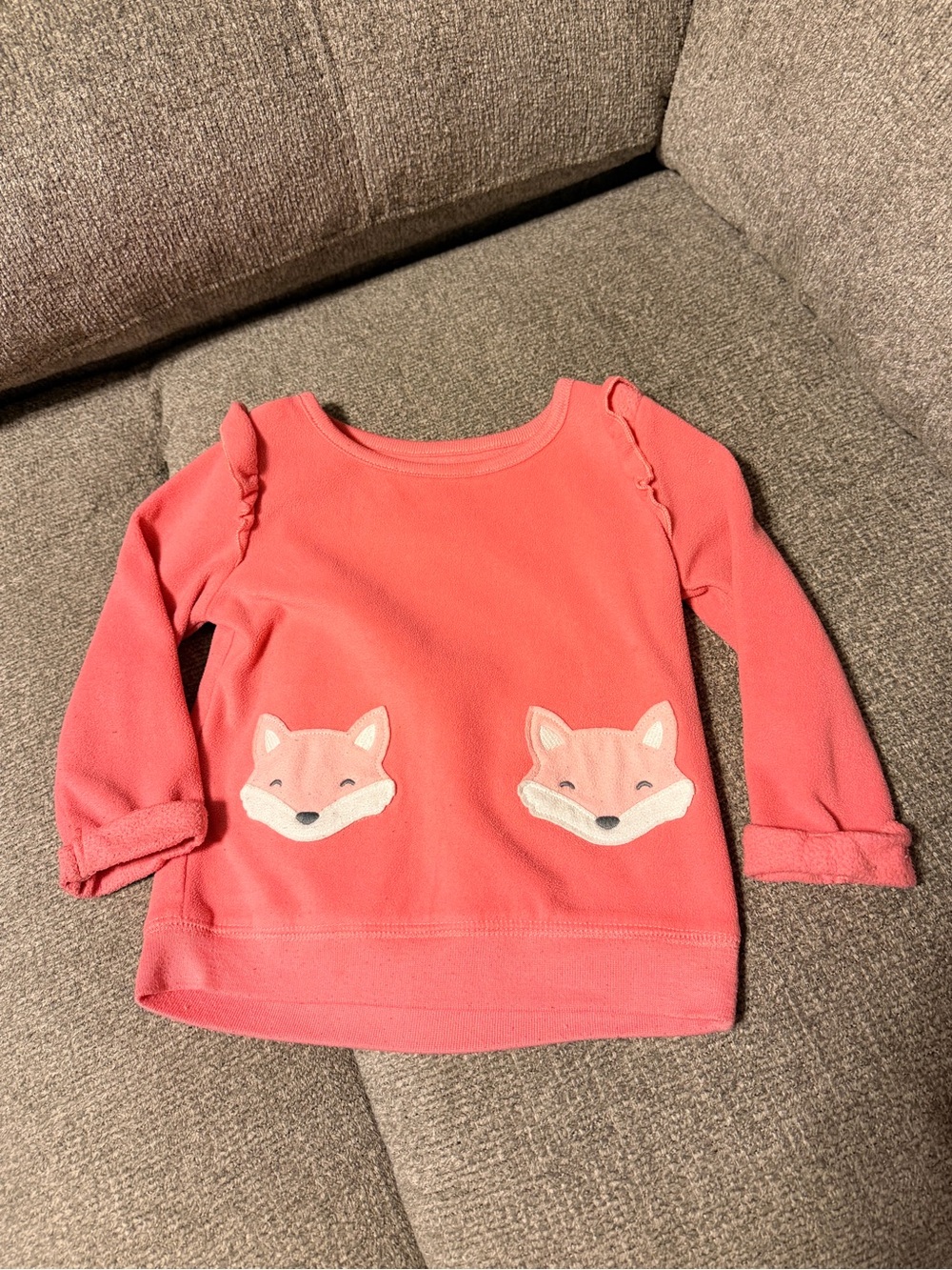 child of mine Coral Fox Appliquรฉ Ruffle Shoulder Top